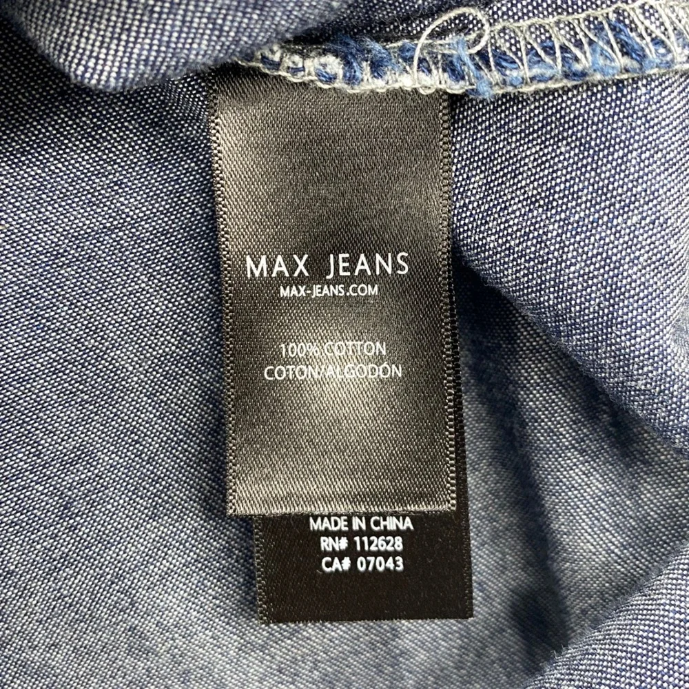 Max Jeans Denim Dress Womens Medium Blue Cold Shoulder Tie Sleeve Boho Casual - Picture 3 of 10